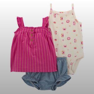 NWT Carter's 3 Piece Set Summer Onesie Top Shorts Girl's Size 9 Months